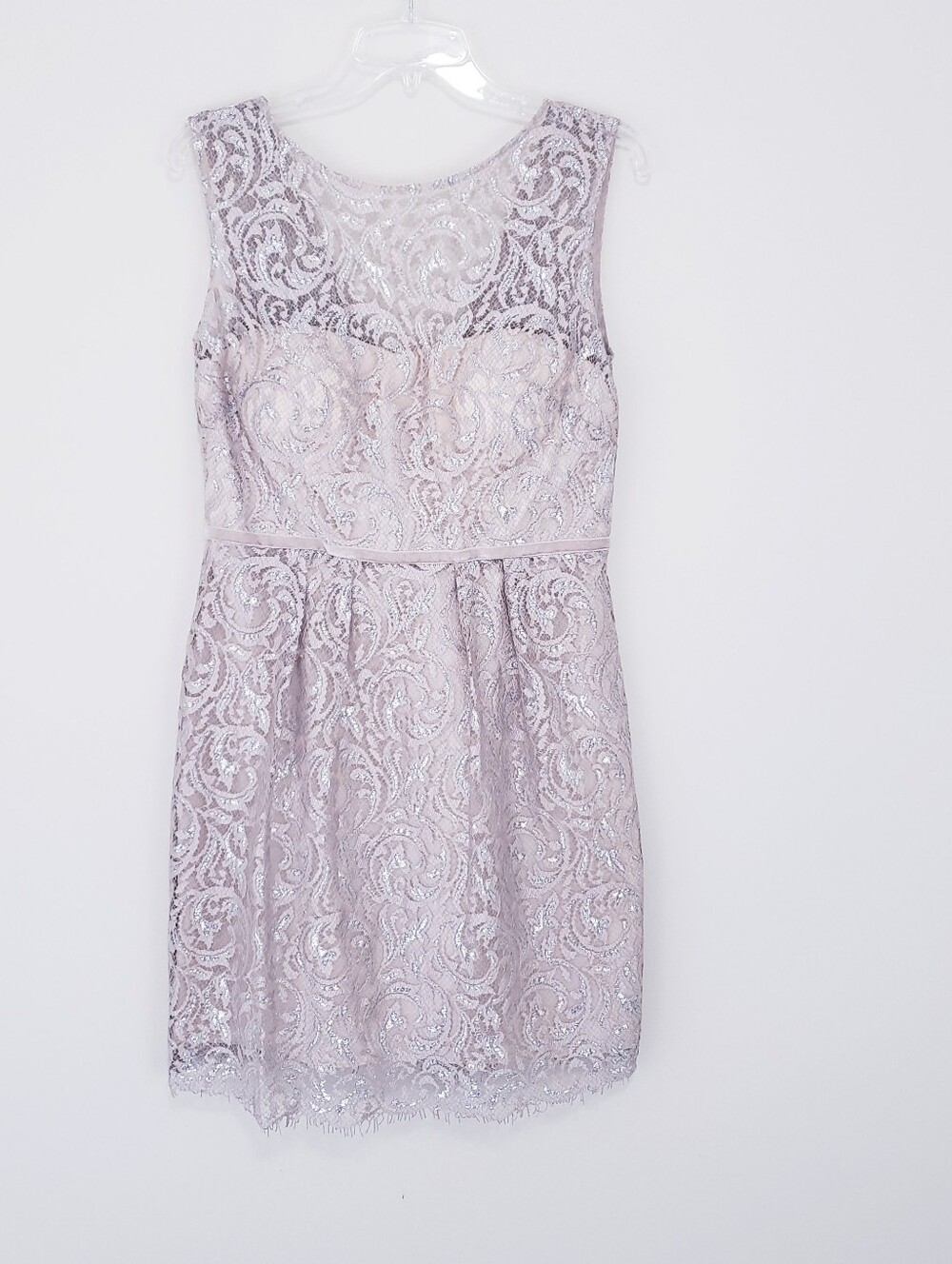 Jenny Yoo Harlow Metallic Bridesmaid Cocktail Lace Short Dress Size 10 Sandstone - Picture 4 of 10